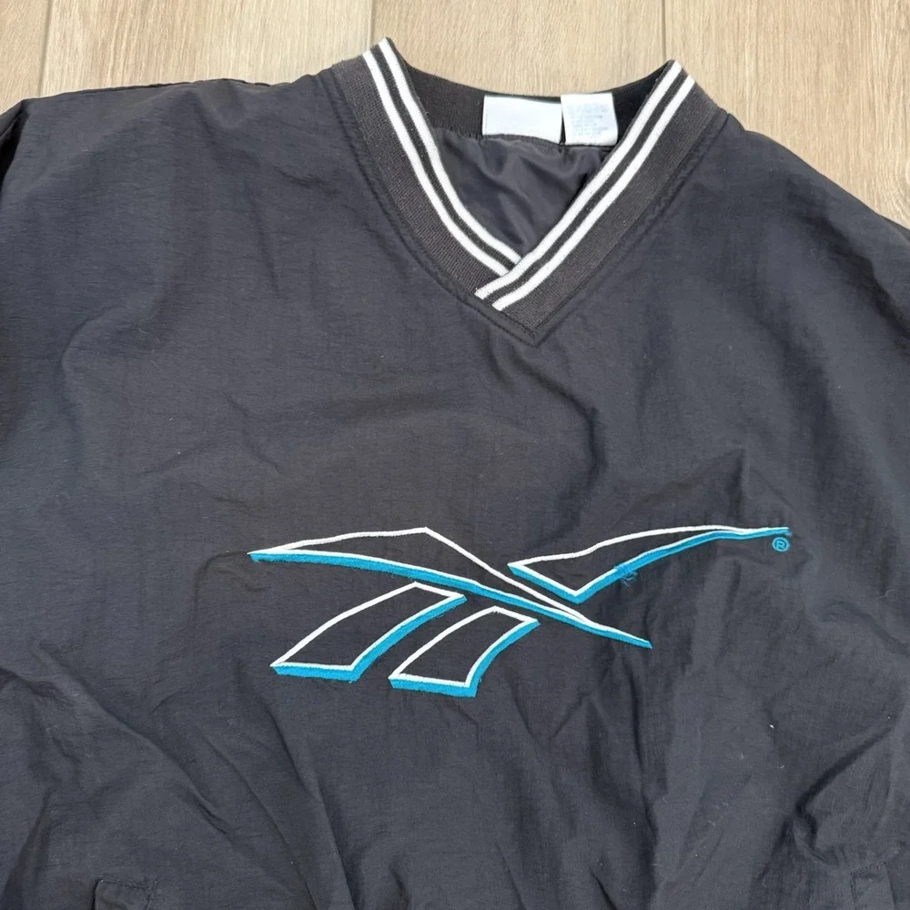 Vintage Reebok Pullover Black Windbreaker Jacket Adult Size XL 90s VTG Pockets